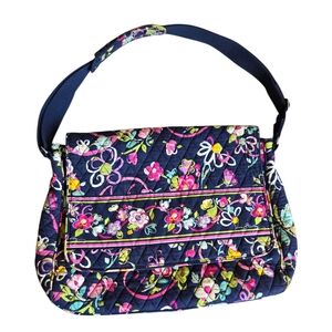 Vera Bradley Navy Floral Ribbons Laptop  Messenger Bag